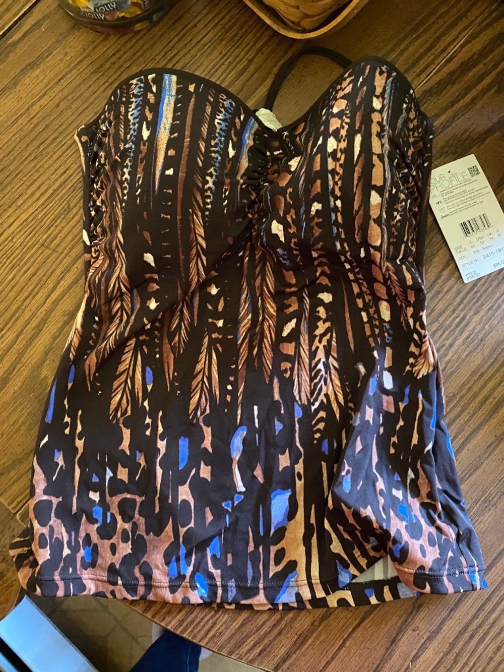Brown swimsuit top with breast liner